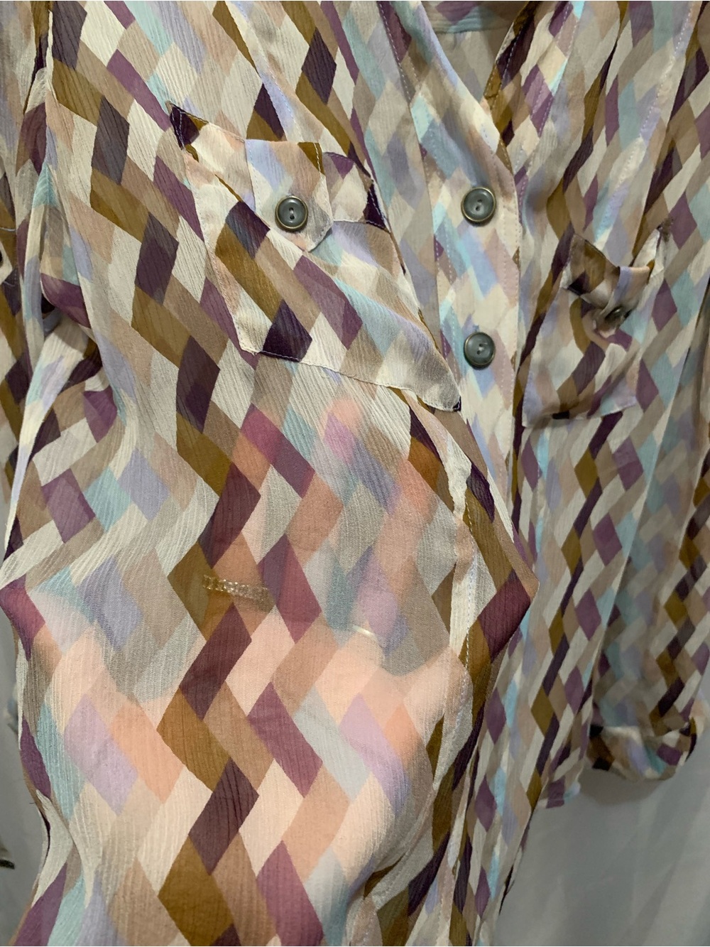 Diane von Furstenberg Sheer Silk Geometrical Zig Zag Button Down - Picture 5 of 9